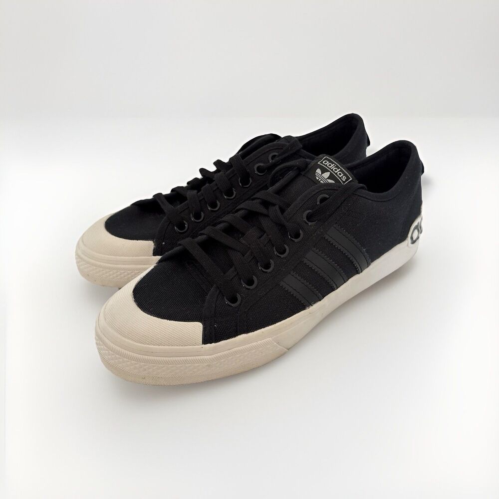 Adidas Nizza Men’s 10 Oversize Heel Logo Core Black Gum Shoes Sneakers 3 Stripe
